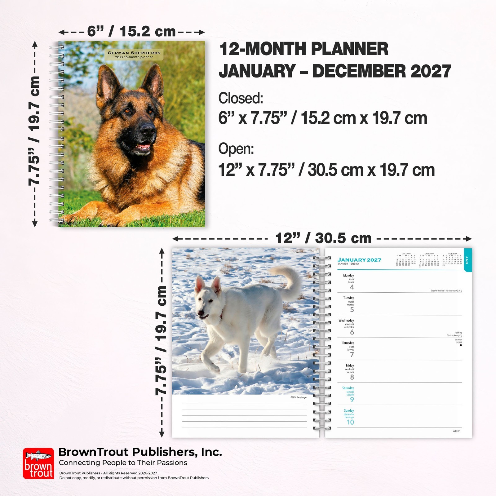 German Shepherds | 2027 6×7.75″ Spiral-Bound Wire-O Engagement Planner Calendar