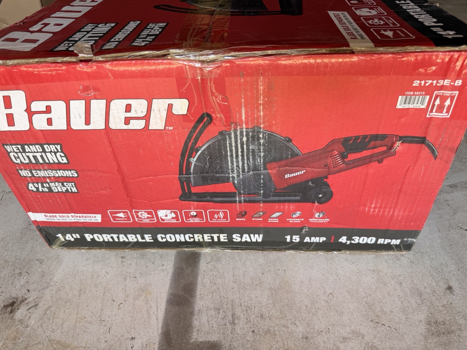 Bauer Electric Handheld Cut-Off Saw Concrete Power Tool 1431E-B 14»