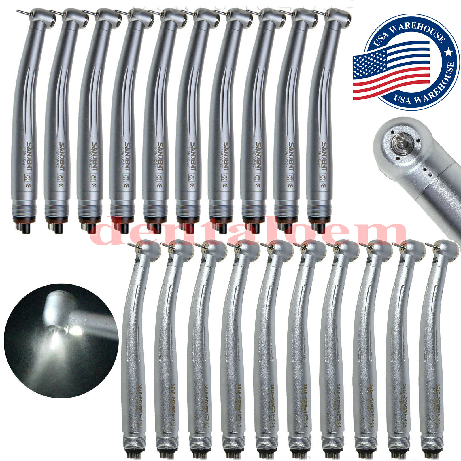 Dental No-LED / LED E-generator High Speed Handpiece Push Button 4Hole Turbine