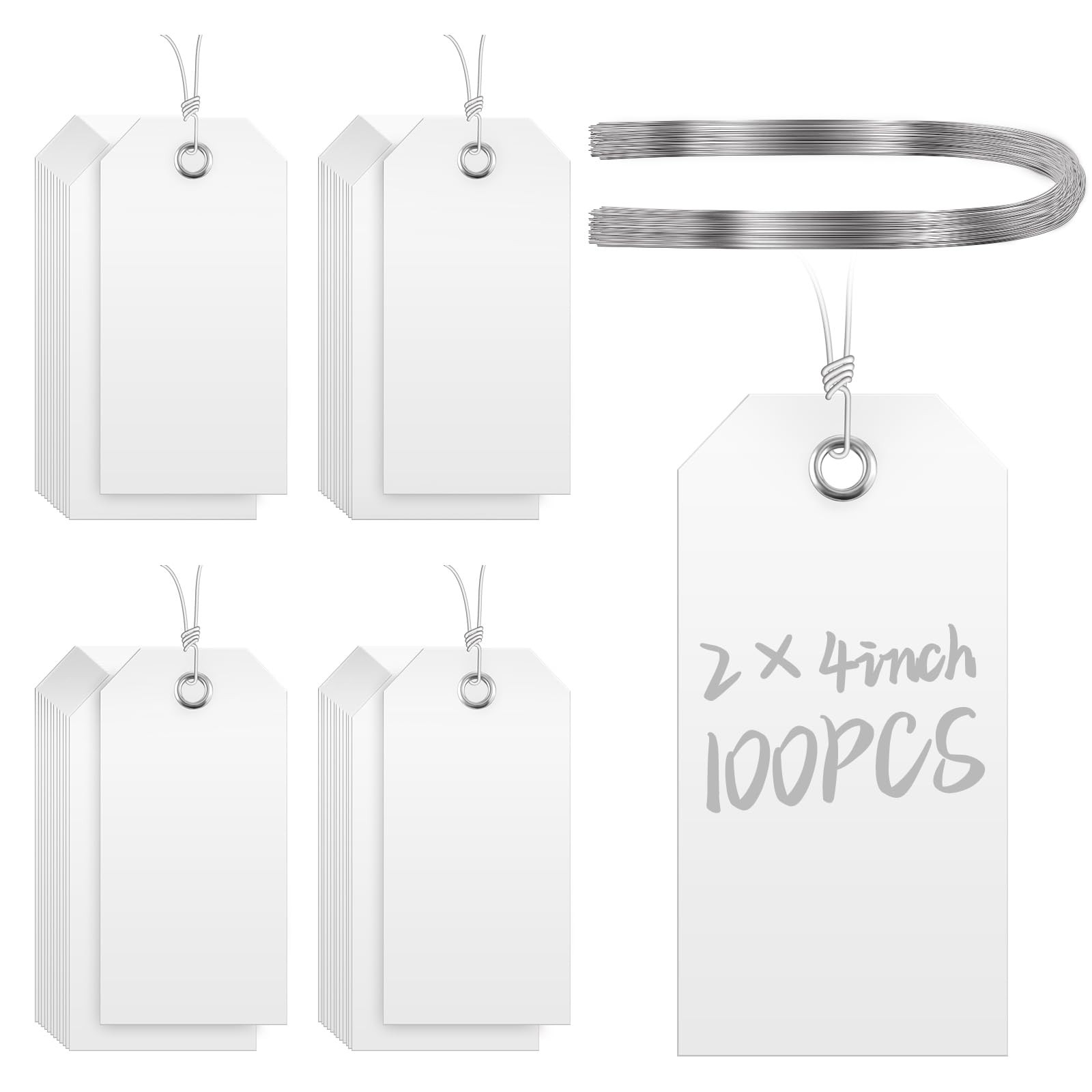 100 Pcs Large Plastic Shipping Tags with Wire Attached Heavy Duty Blank Water…
