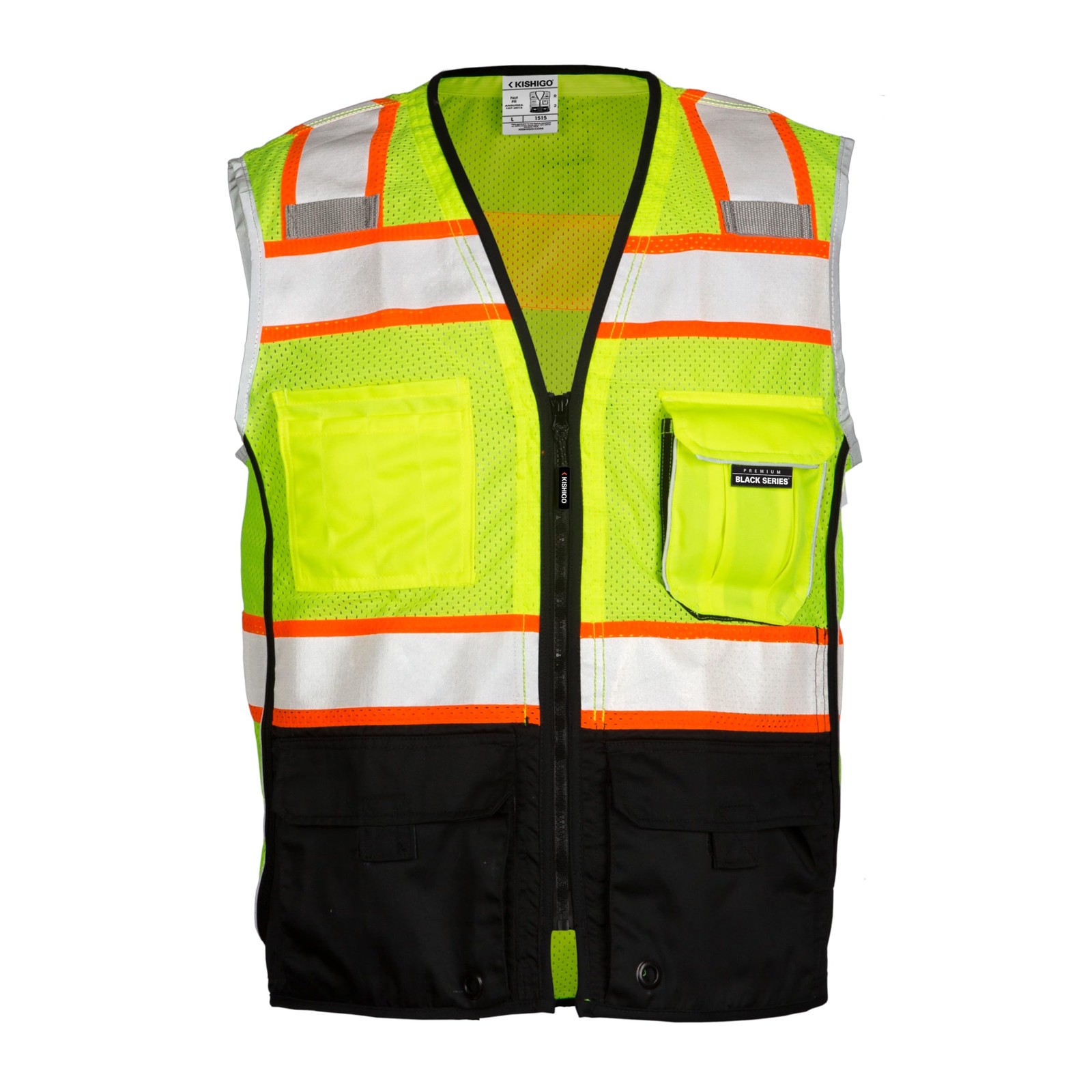 Kishigo Premium Black Series High Visibility Safety Vest Lime Medium