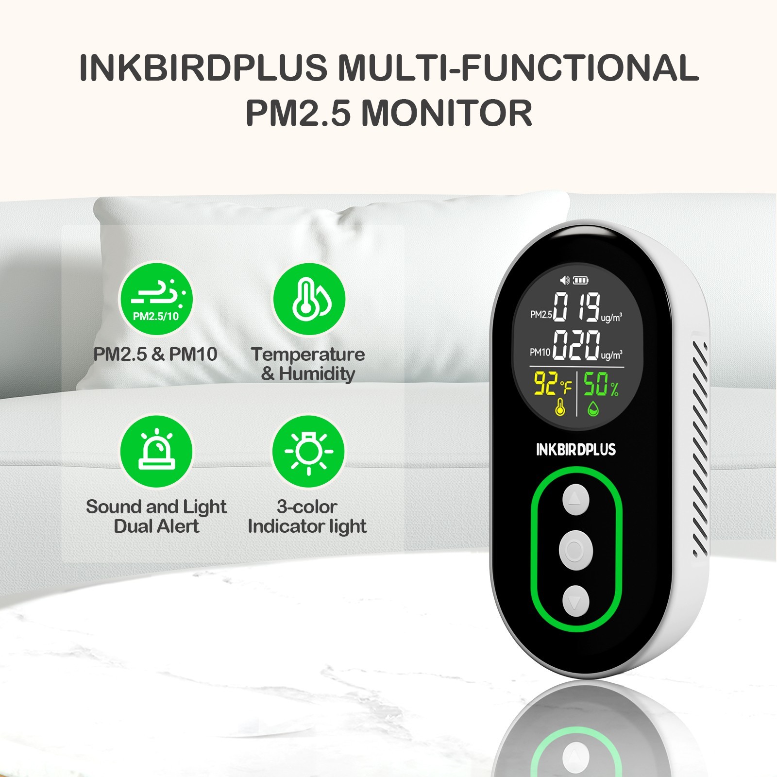 Carbon Monoxide Detector Indoor Air Quality Monitor HD10 Adjustable Brightness