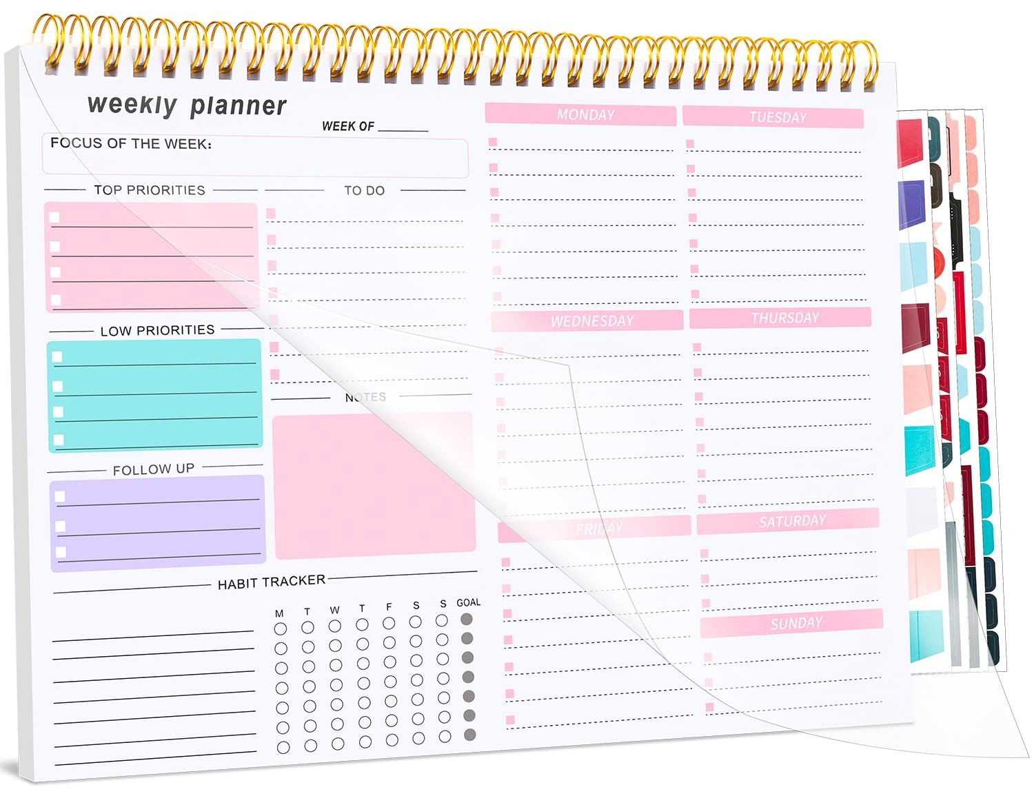 Thboxes Weekly Desk Planner, 8.5×11 In To Do List inches, Pink