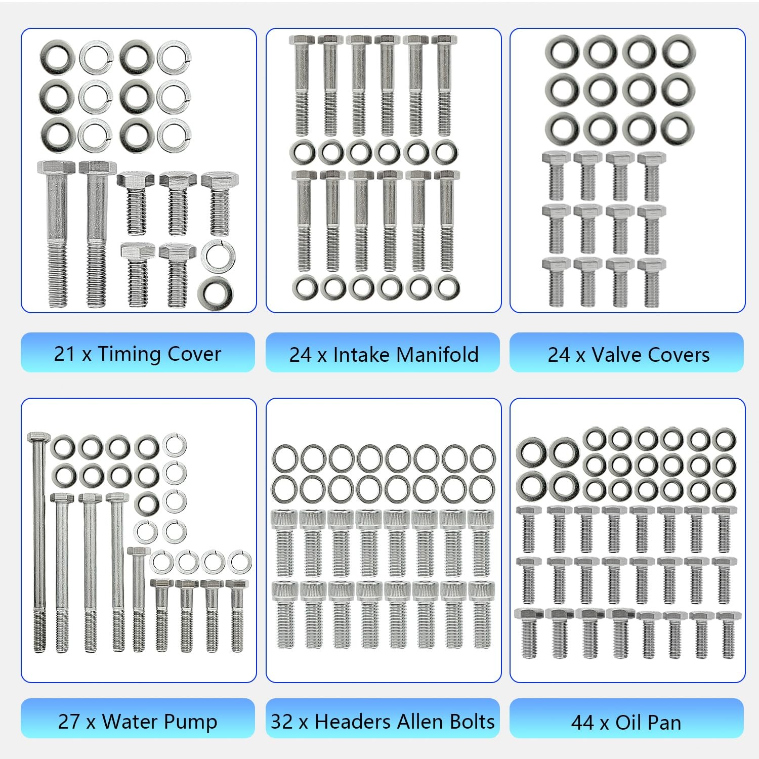Stainless Steel Hex Bolt Kit for Ford 260 289 302 Engines – 228 Pcs Nuts & Bolts