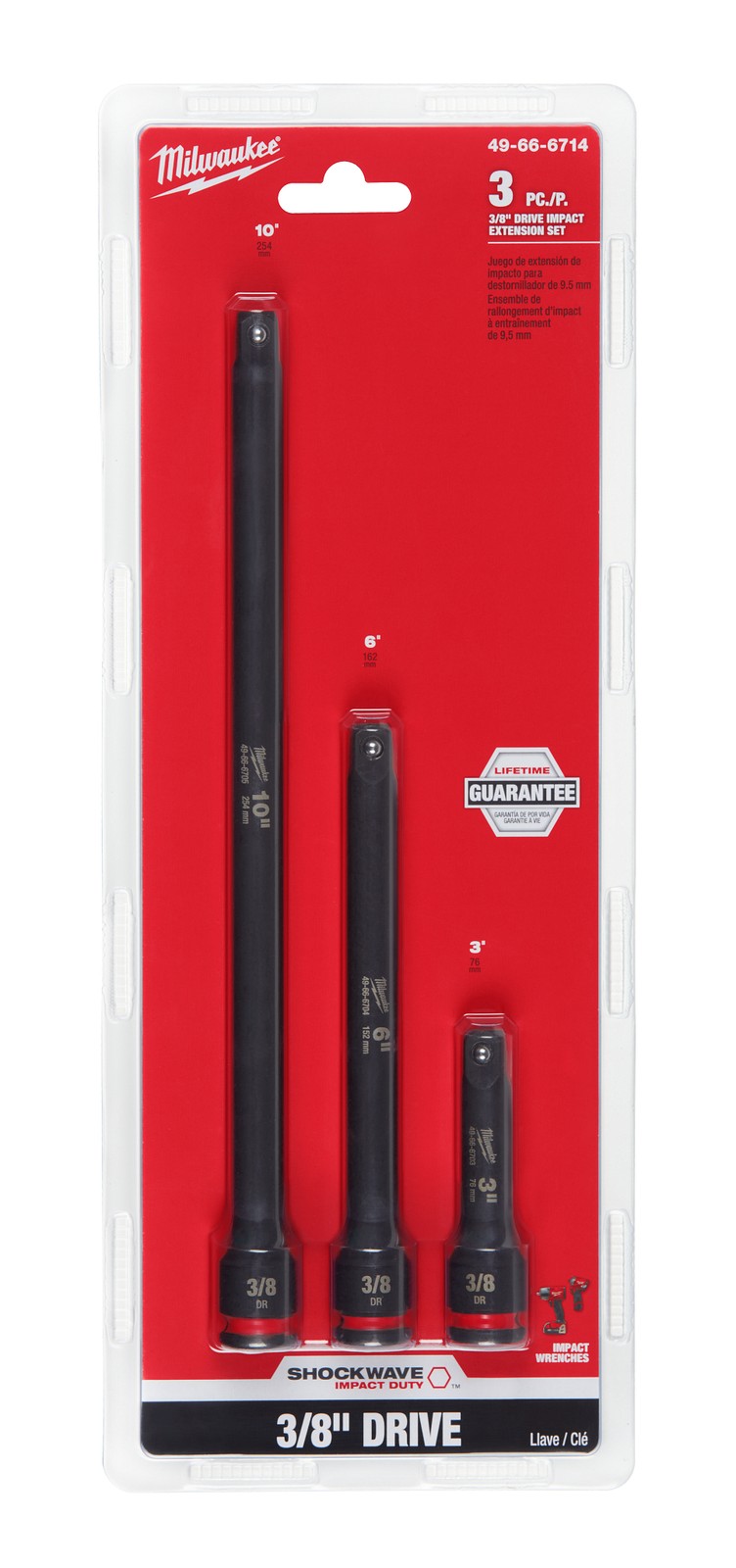 Milwaukee Tool 49-66-6714 3-Piece SHOCKWAVE Impact Duty 3/8″ Drive Extension Set