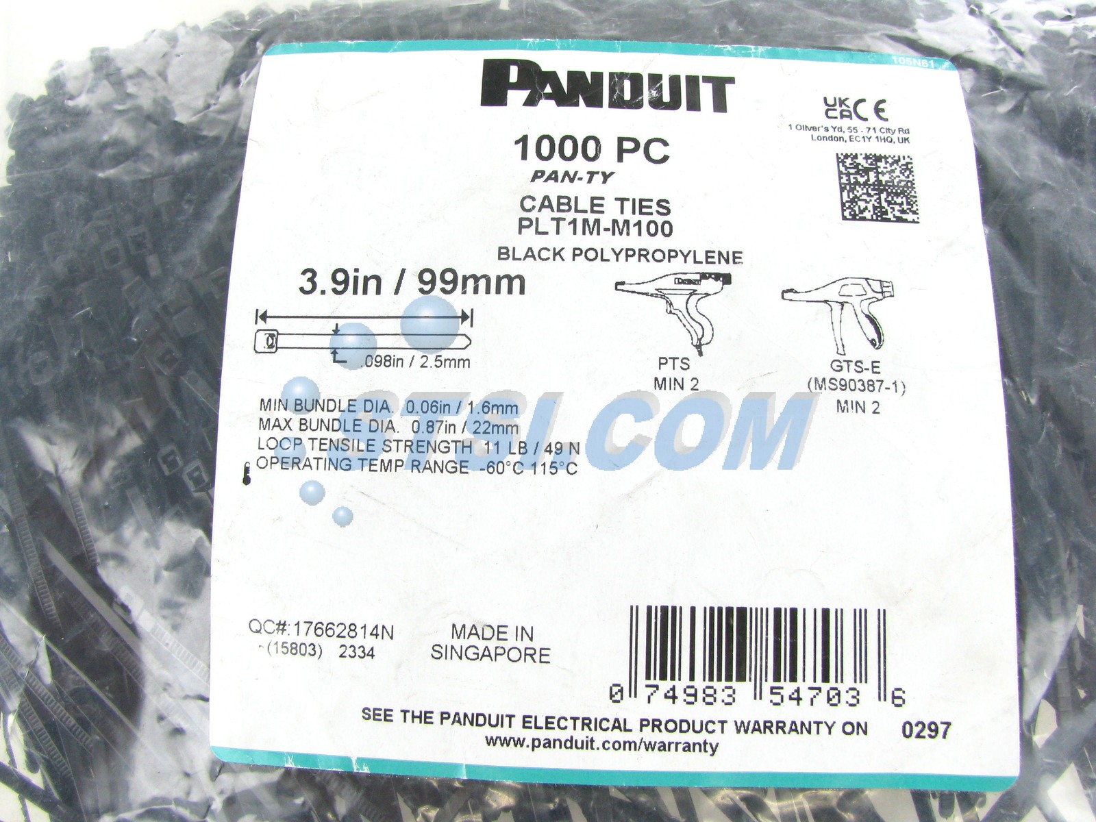 Panduit PLT1M-M100 Pan-Ty Weather Resistant Cable Ties, 3.9″ New Open ~STSI
