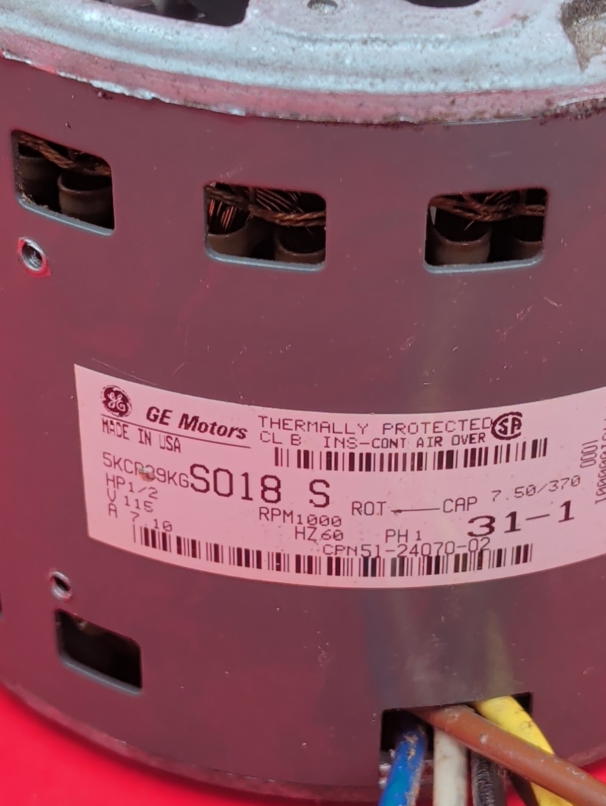 GE 5KCP39KGS018S Blower Motor 51-24070-02 1/2 HP 1000 RPM 115V