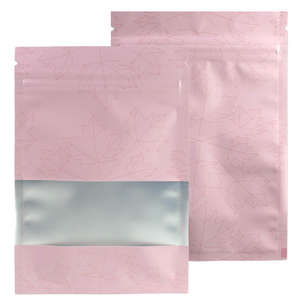 Pink Maple Leaves Aluminum Flat QuickQlick™ Bags 10 x 15 cm – Multi Quantity