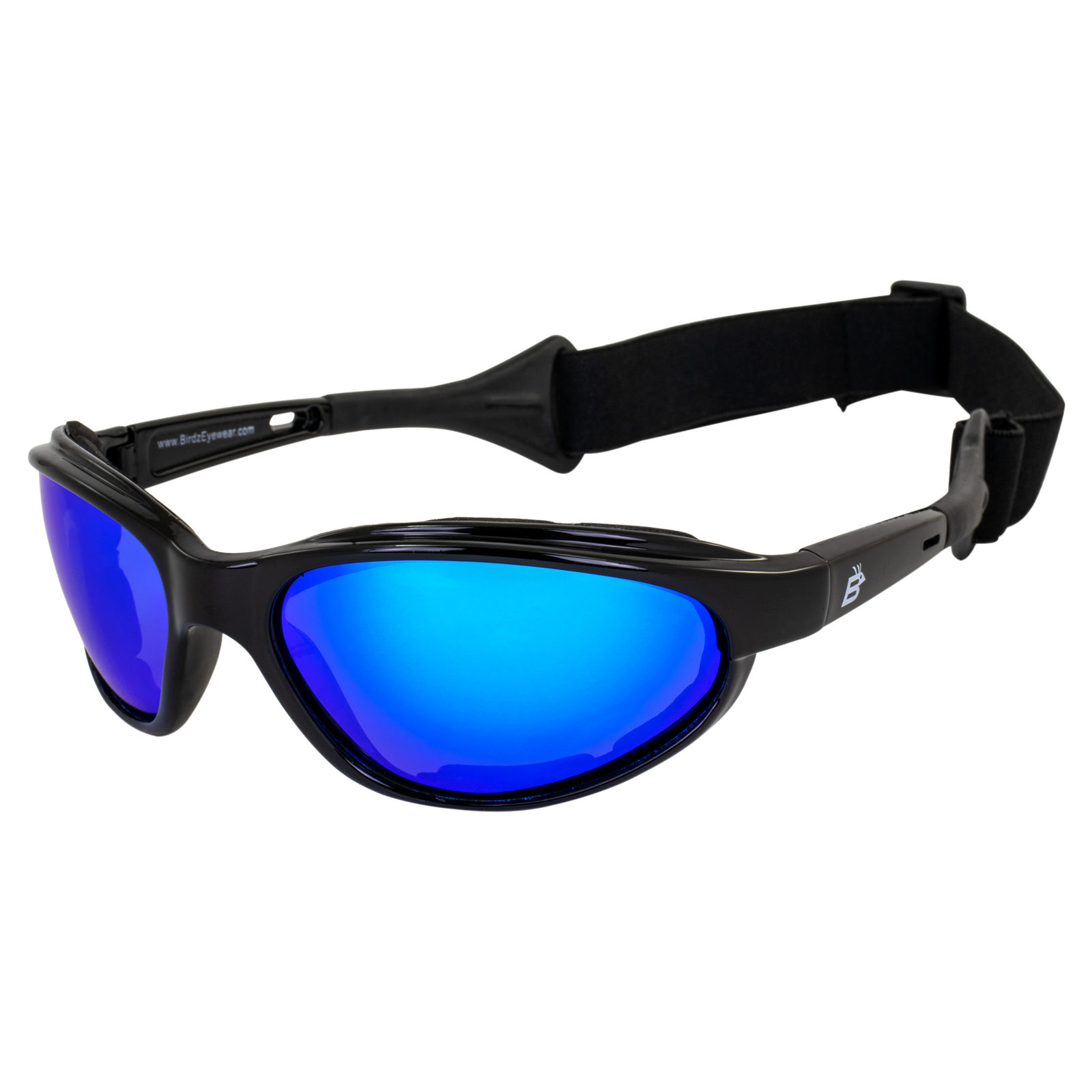 Birdz Sail Padded Goggles for Men or Women Black w/ Polarized Blue Mirror Lenses