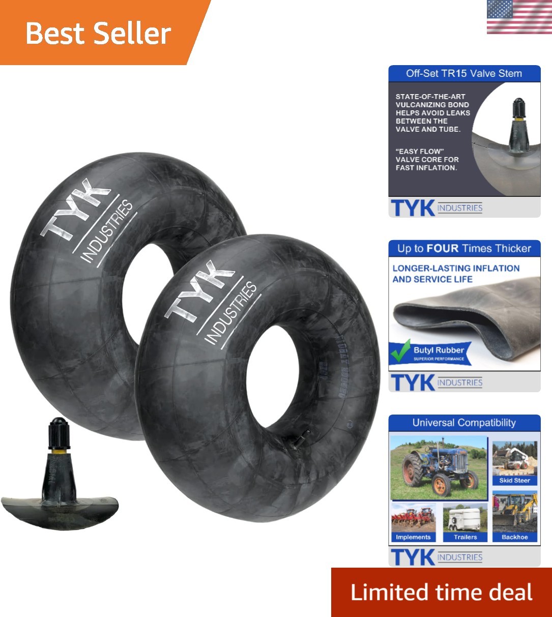 Multi-Fit Heavy-Duty Inner Tubes for 5.00-16 to 6.00-16 Tires – 3