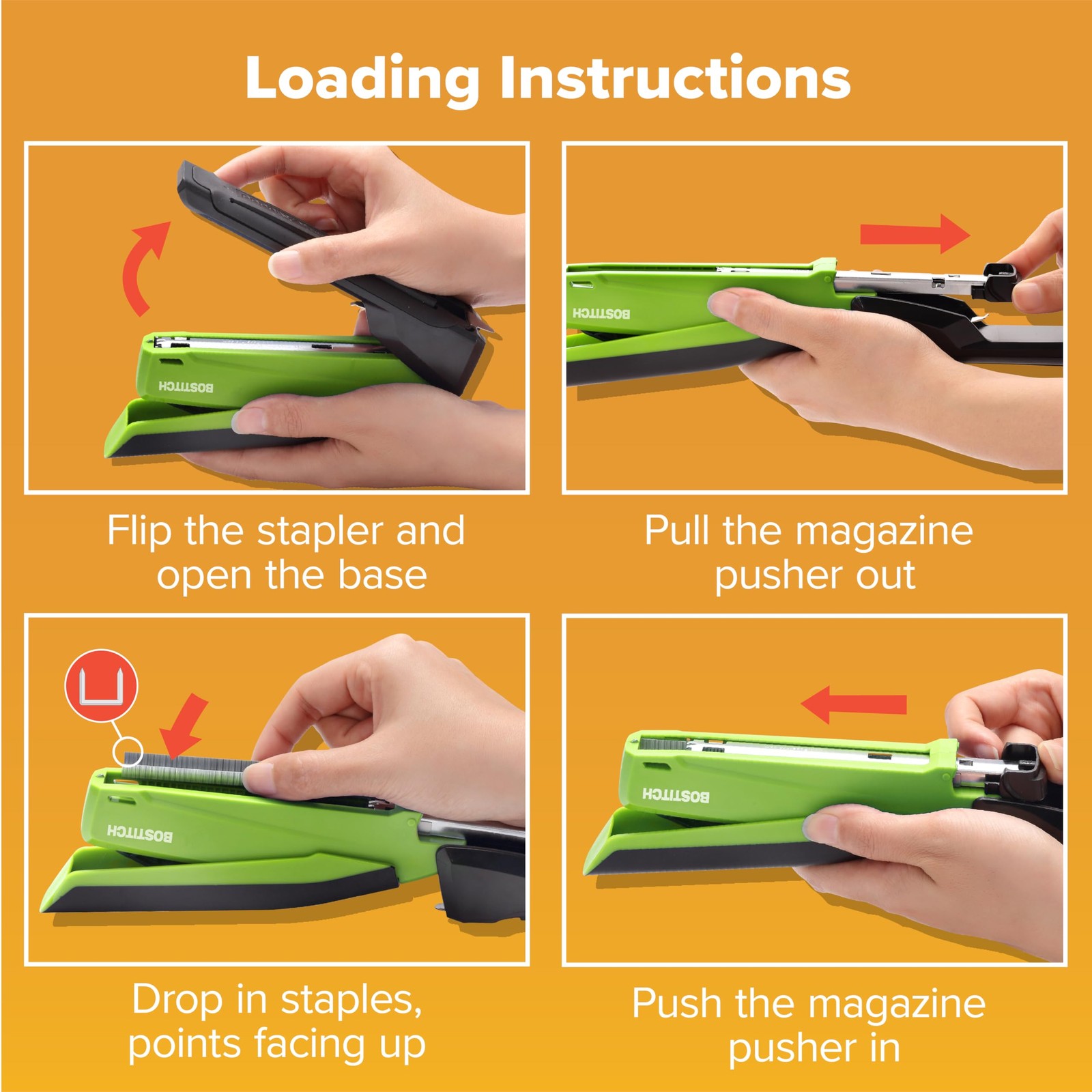 Bostitch Office InPower Spring-Powered Desktop Plastic-Full Strip, Green