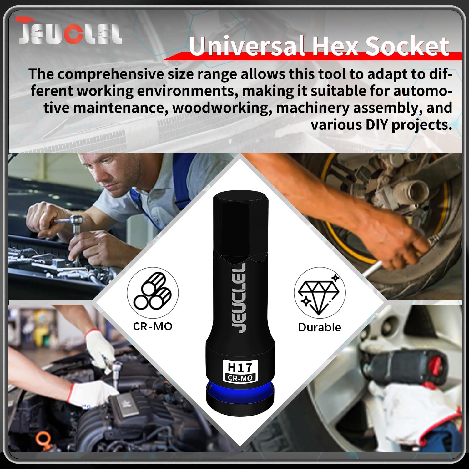 JEUCLEL 17mm Hex Impact Bit Socket, H17 1/2-Inch Drive 1PC | 17MM