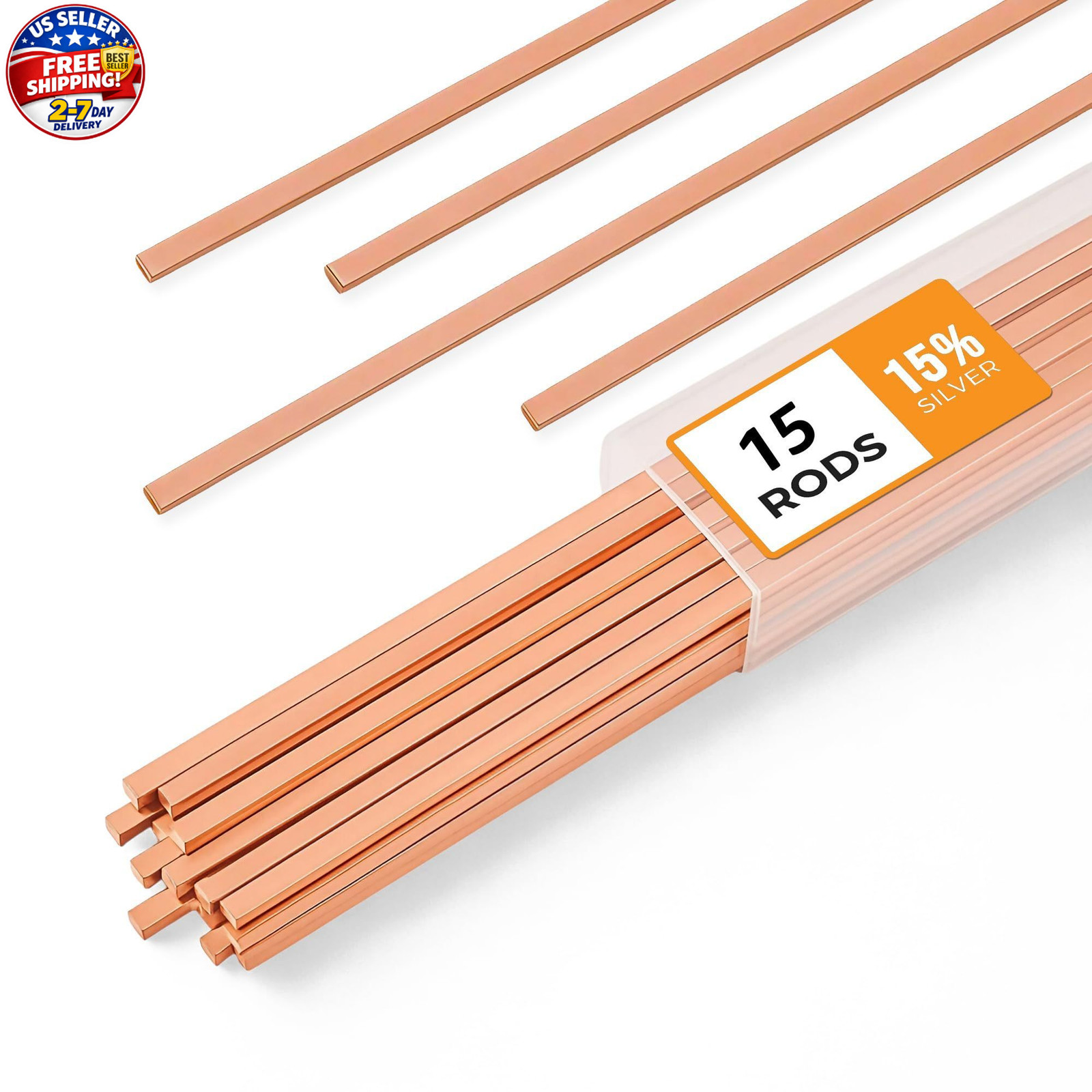 15pcs Brazing Rods AWS BCuP-5 15% Silver Solder Phos Copper Brazing Alloy Flat W