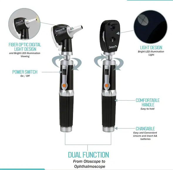 SereneLife 2‑in‑1 Ophthalmoscope & Otoscope Kit