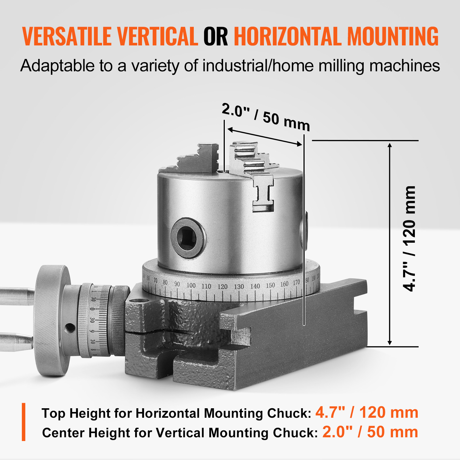 VEVOR Rotary Table for Milling Machines 4» Horizontal Vertical with 3-Jaw Chuck
