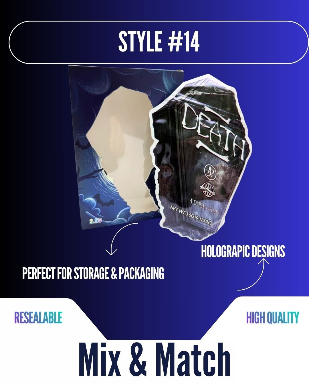 3.5g Mylar Bags With Display Box | Resealable Smell Proof | 12-128 Pack Options