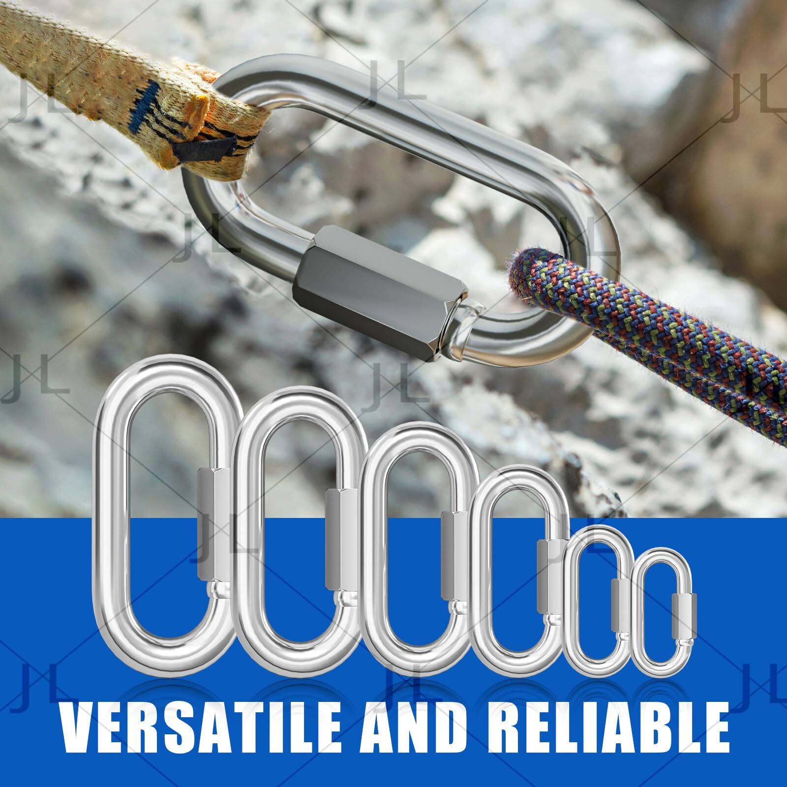 10PCS M5 3/16″ Stainless Steel Quick Link Carabiner Clips, 650LB.