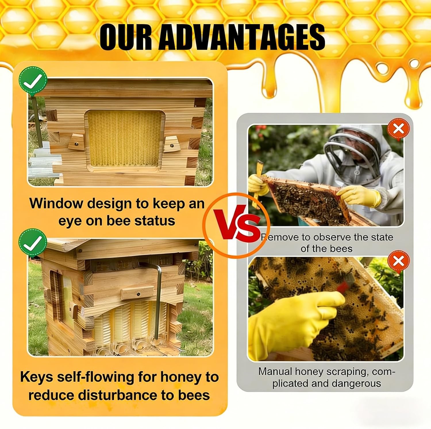 2-in-1 Auto Seedding Beehive Starter Kit Wooden Auto Honey Hive + 7 Auto Frames