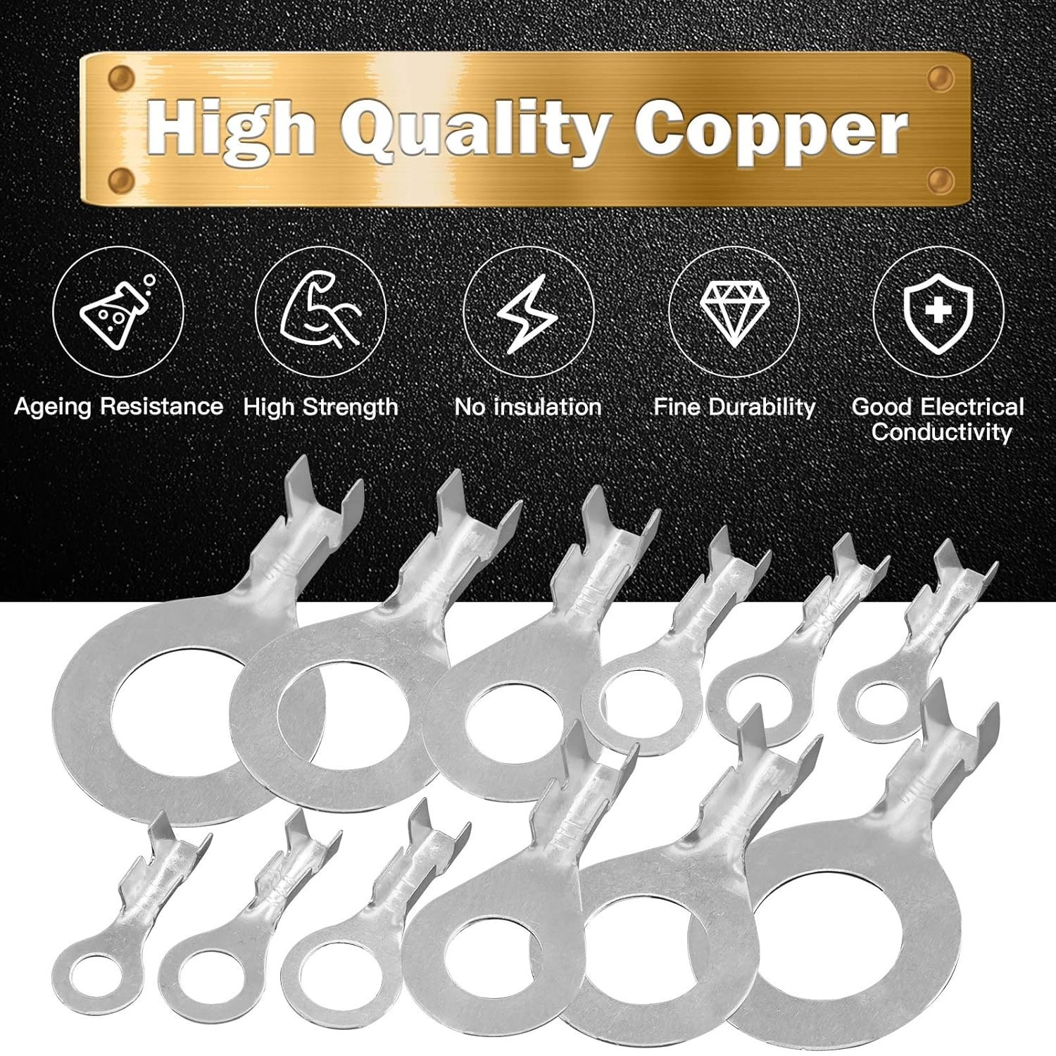 6 Sizes 240 Pcs Non-Insulated Ring Crimp Terminals Connector Assortment Set, O-T