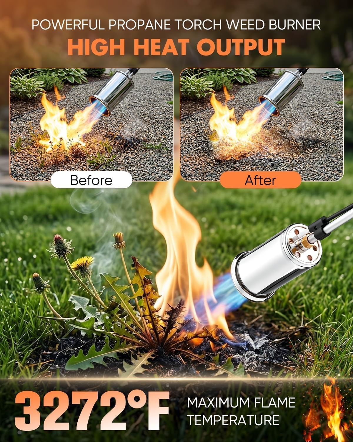 Saker Propane Torch Weed Burner – 45,000 BTU Flame Thrower with 30″ Curved Handl