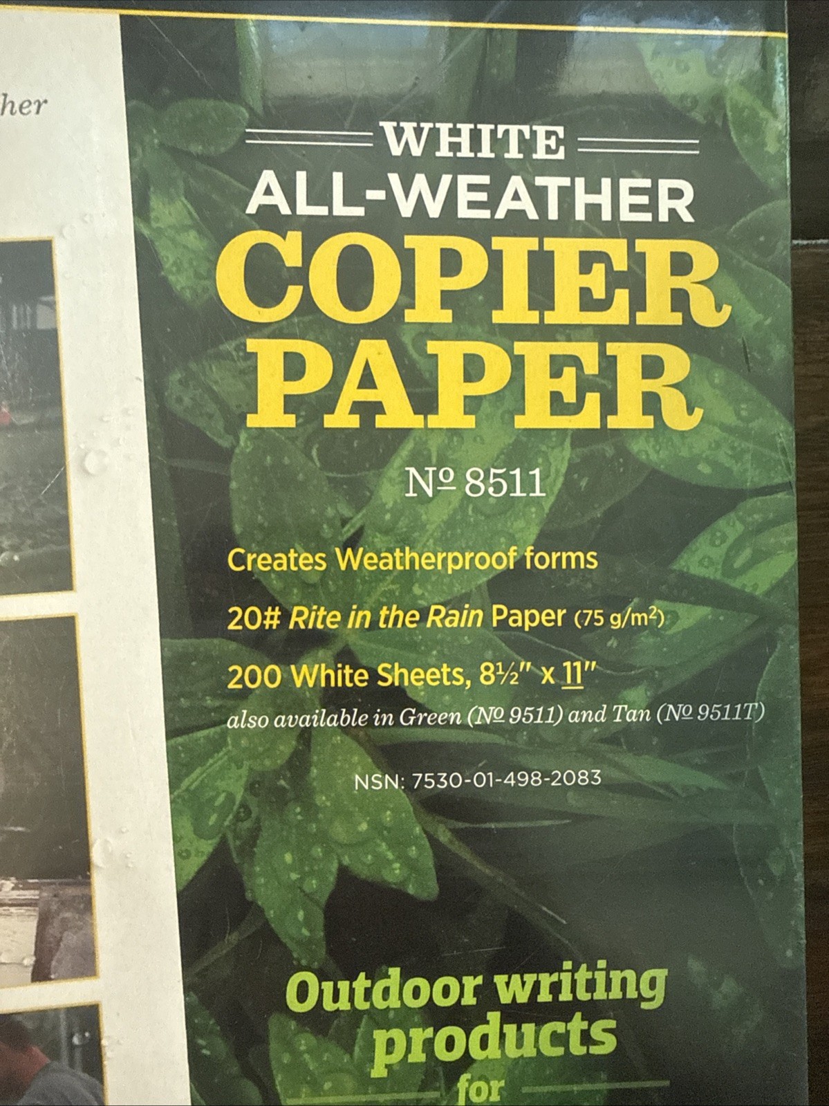 Rite in the Rain: All-Weather Copier Paper Letter size 8½ x 11, 200 Sheets, 8511