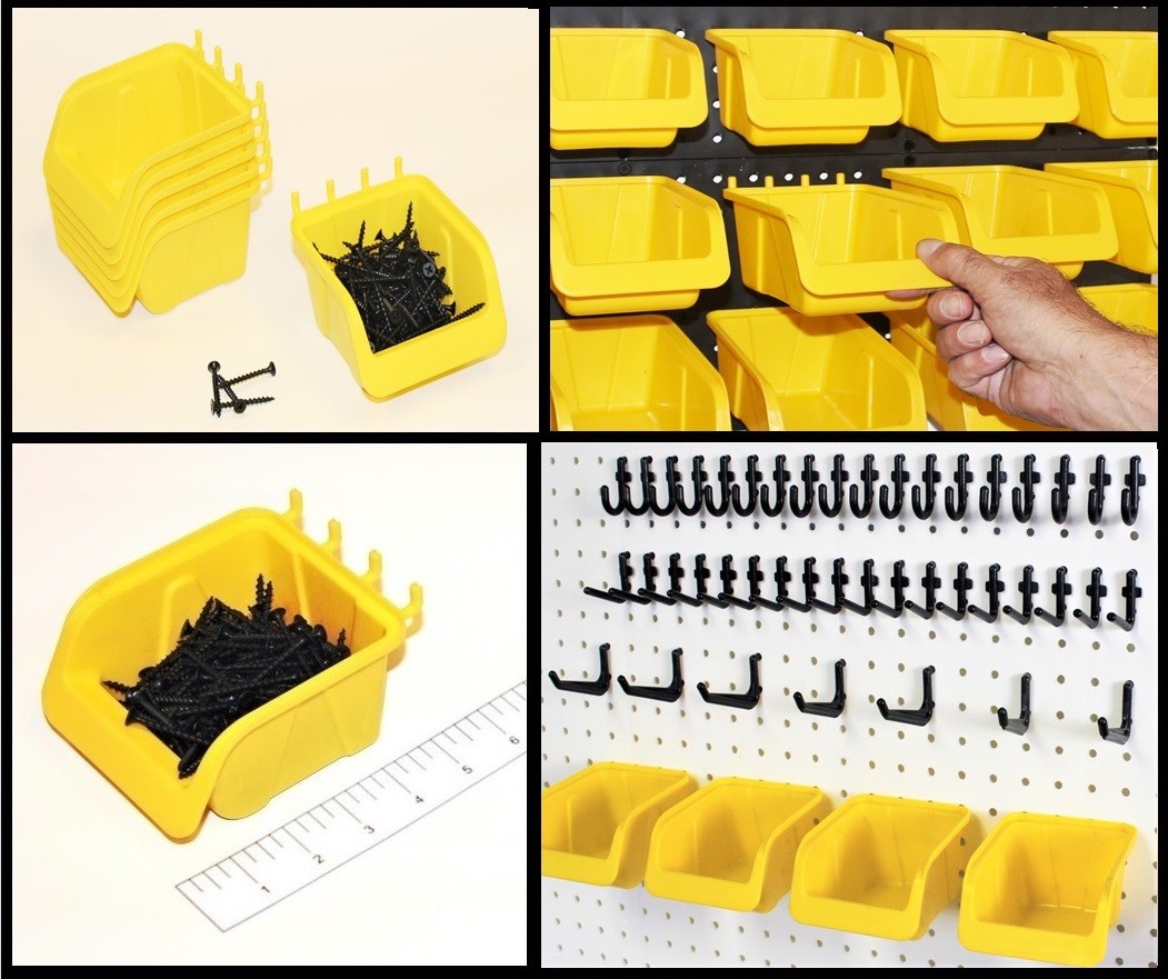 WallPeg 56 Pegboard Kit Storage Part Bins and Flex-Lock Peg Hooks for 1/4″ holes