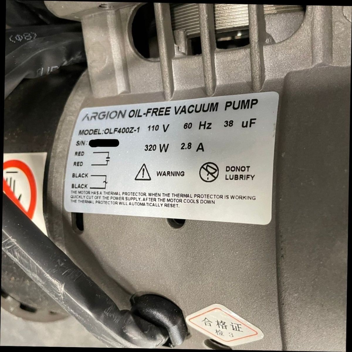 ARGION OLF400Z-1 Oil-Free Vacuum Pump 110V 60Hz 38uF 320W 2.8A, No Box*