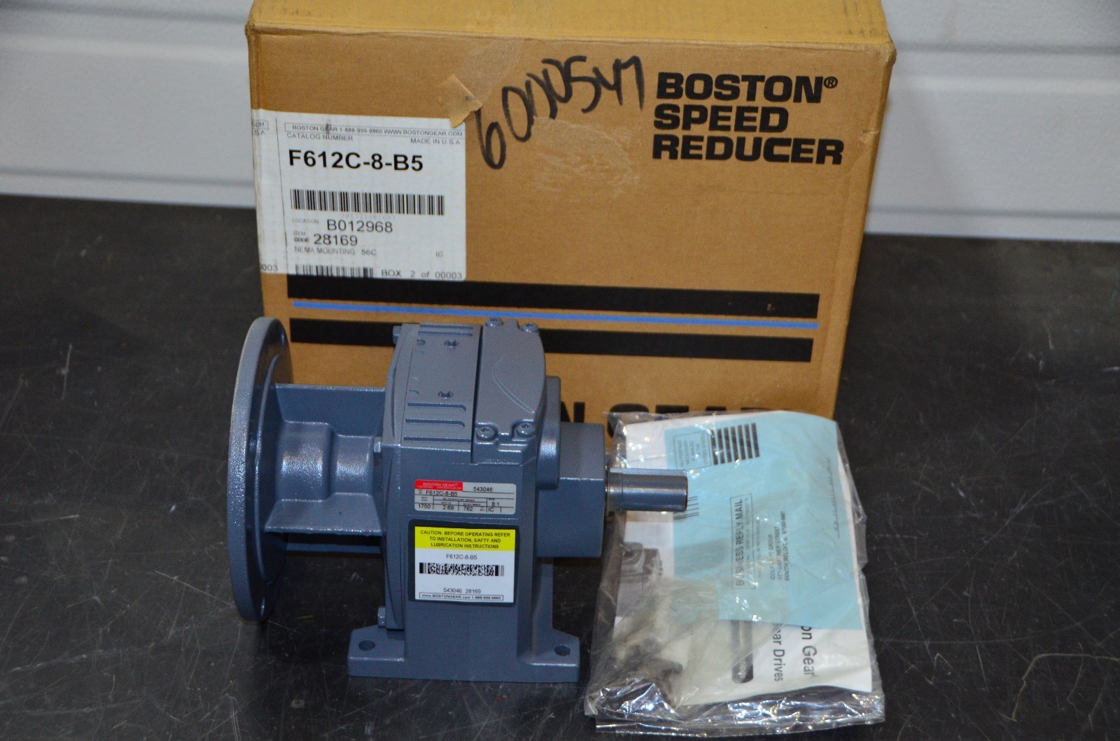Boston Gear 28169 F612C-8-B5 Speed Reducer 8:1 Ratio 1750 RPM 2.69 IN HP 762 LB