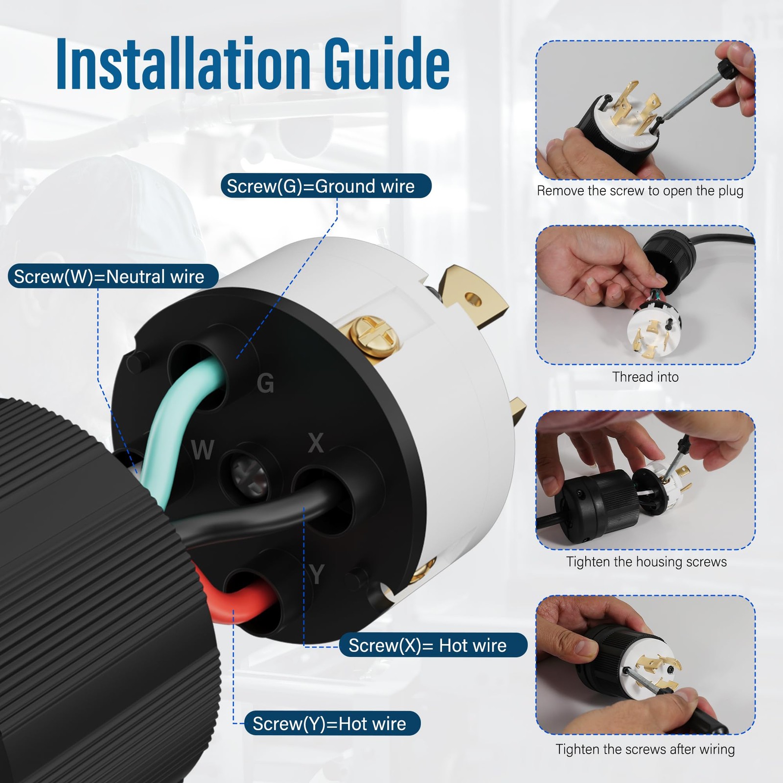 Locking Plug for Generator NEMA L14-30P Extension Cord End Male Plug-30 Amp 1…