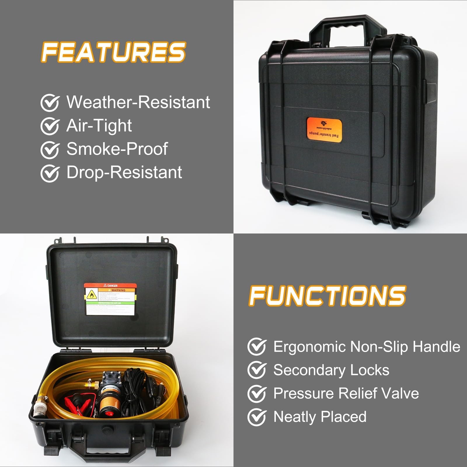 12V 75W Gas & Diesel Fuel Transfer Pump Kit, 110GPH, Includes Fuel Pipe & Cables