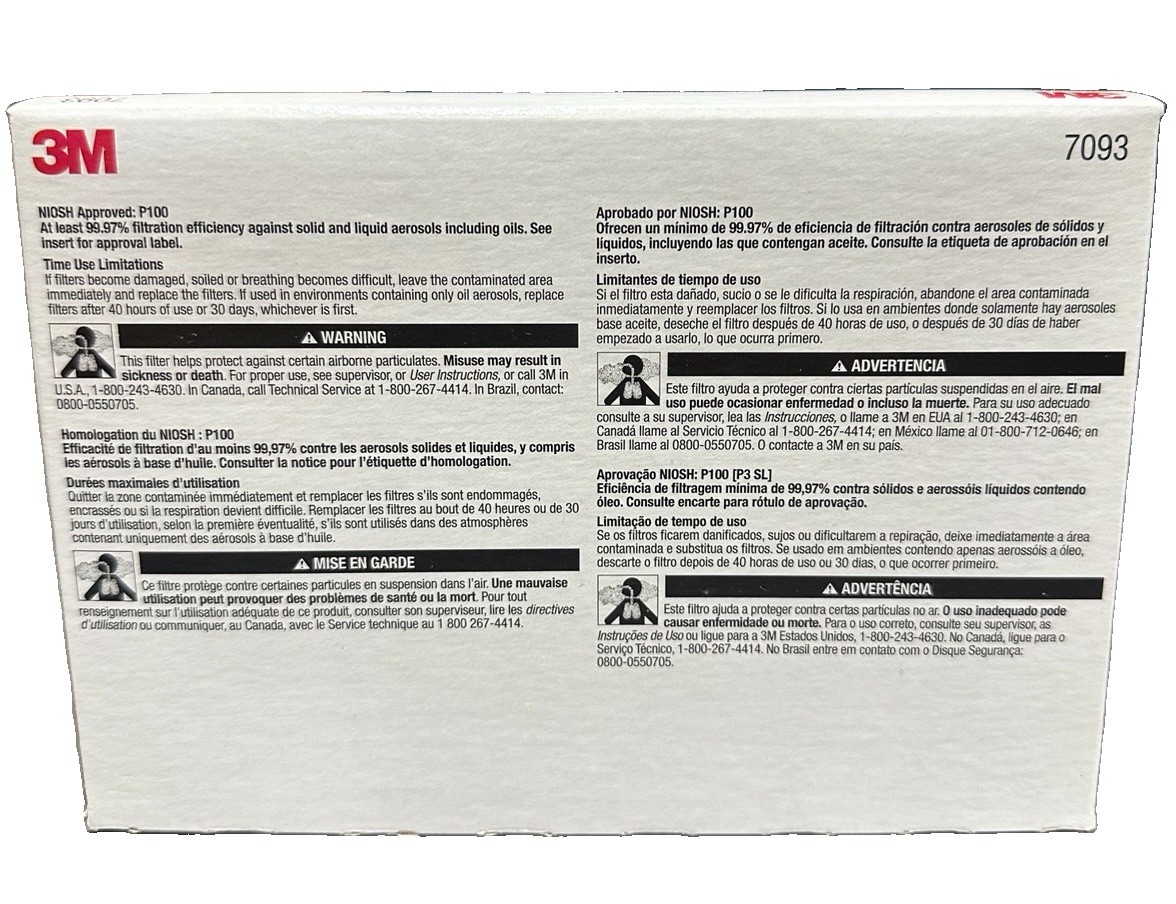 3M 7093 P100 Particulate Filters Respirator Cartridges 12ct Filters Exp 04/2026
