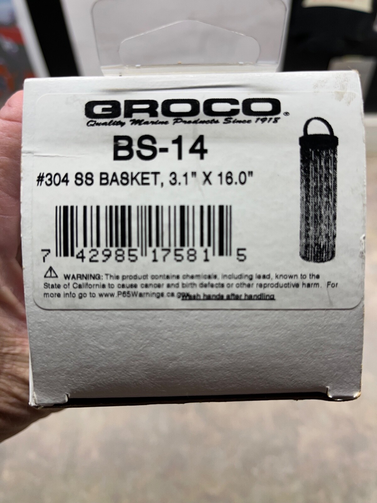 Groco BS-14 #304 SS BASKET 3.1″ x 16.0″ NEW IN BOX
