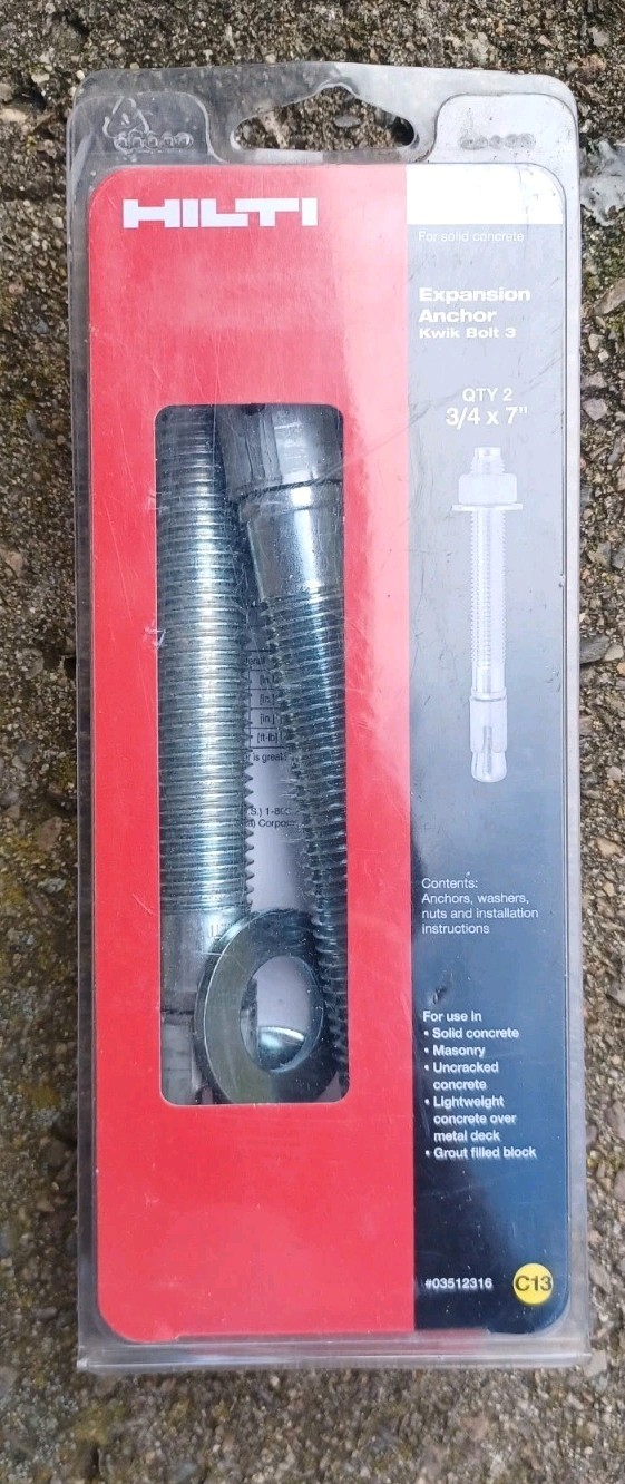 Hilti Expansion Anchors 3/4 In x 7 In 2-pack NEW.