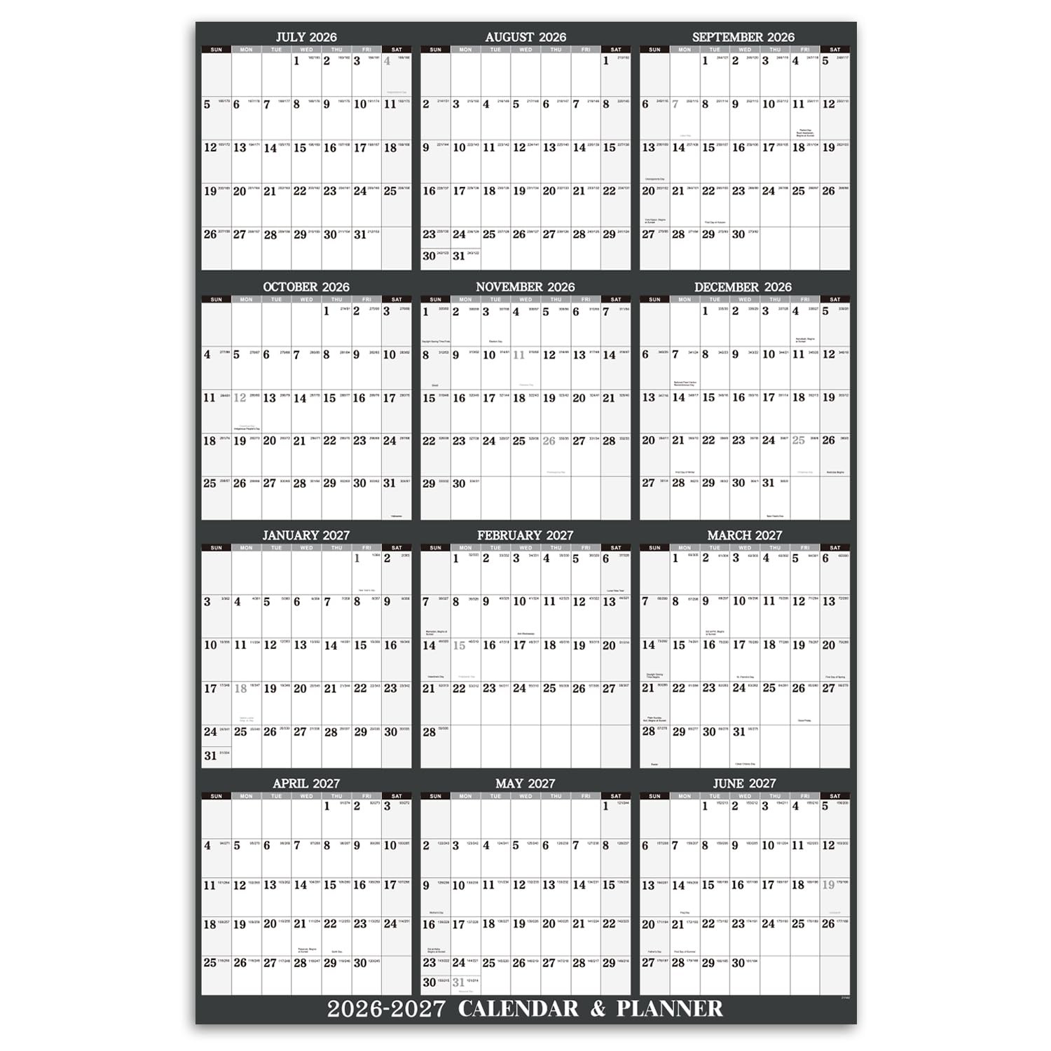 2026-2027 Yearly Wall Calendar – 26-27 34.3″ x 22.8″, gray