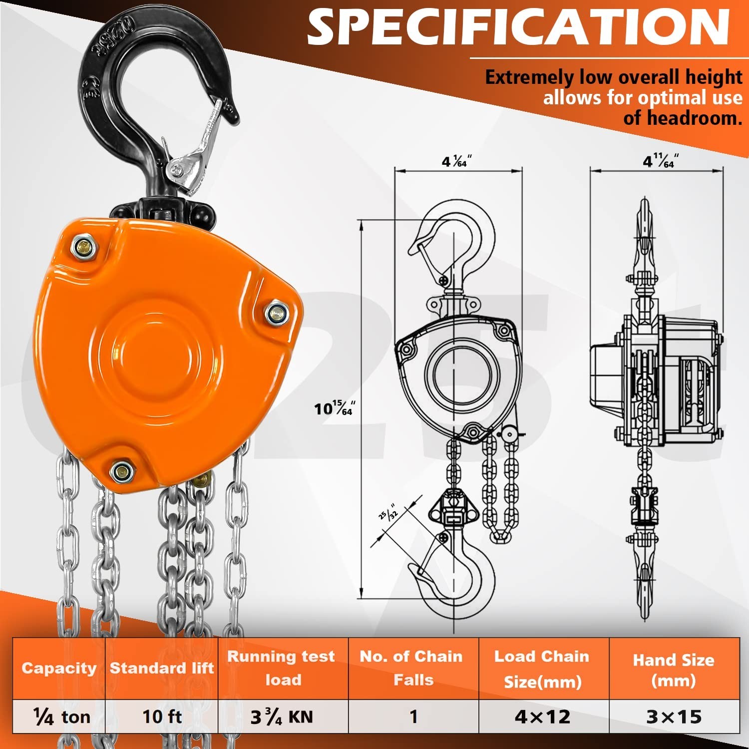 Chain Hoist 1/4 Ton 550Lbs Capacity | Mini Hand Chain Hoist 10FT | Manual Cha…