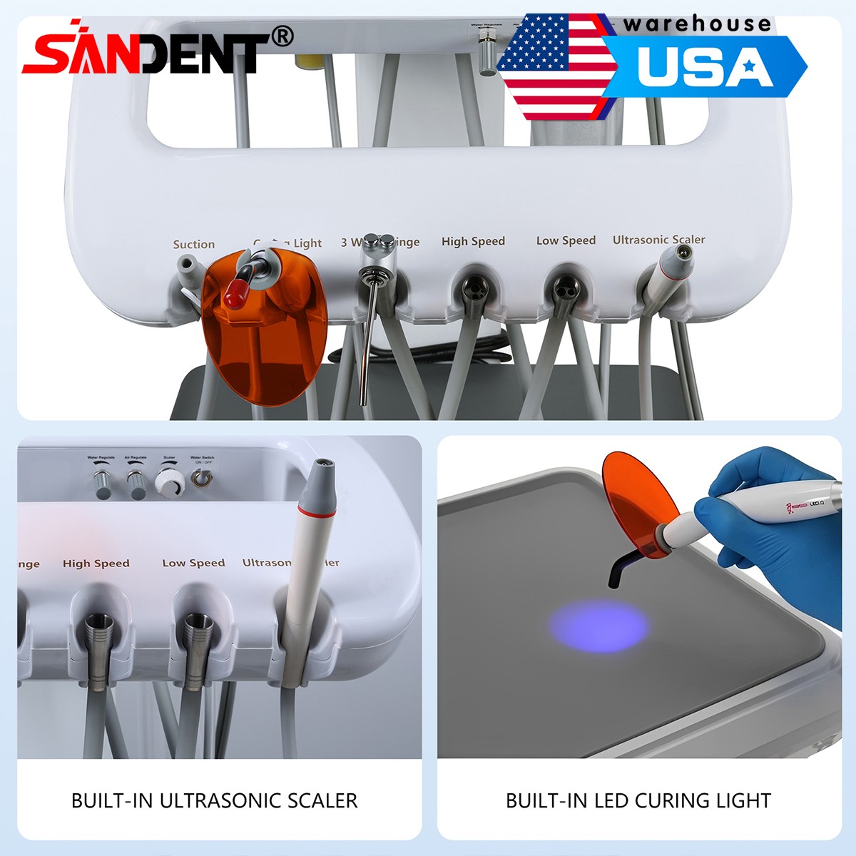 FDA Dental Portable Delivery Unit Syringe Suction Turbine w 4H Air Compressor