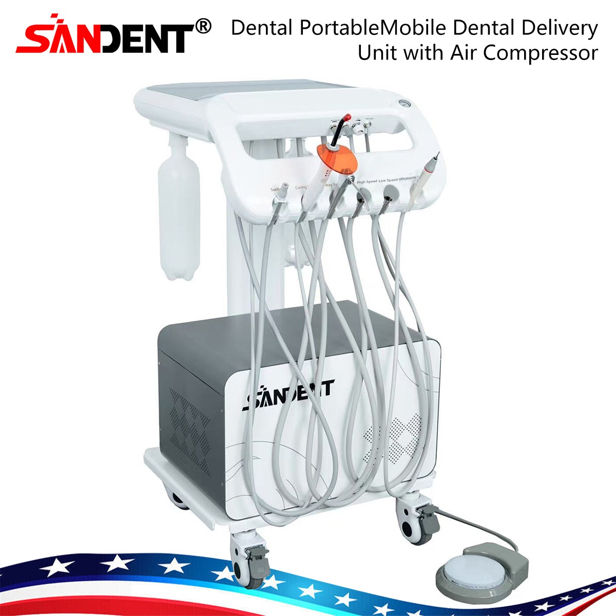 FDA Dental Portable Delivery Unit Syringe Suction Turbine w 4H Air Compressor
