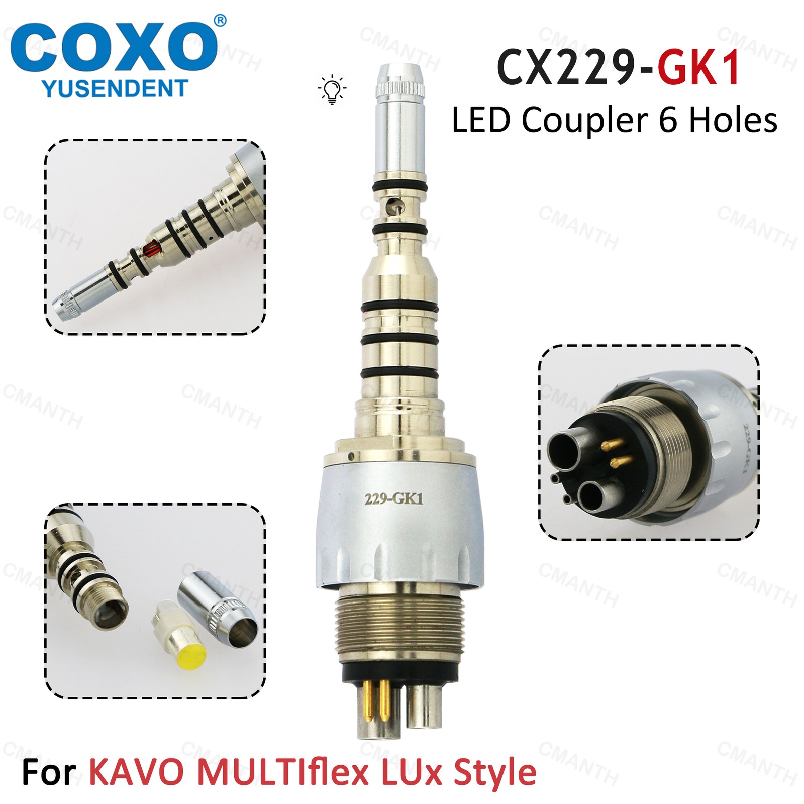 COXO Denta Fiber Optic High Speed Handpiece Air Rotor LED Coupler 6Pin Fit KAVO