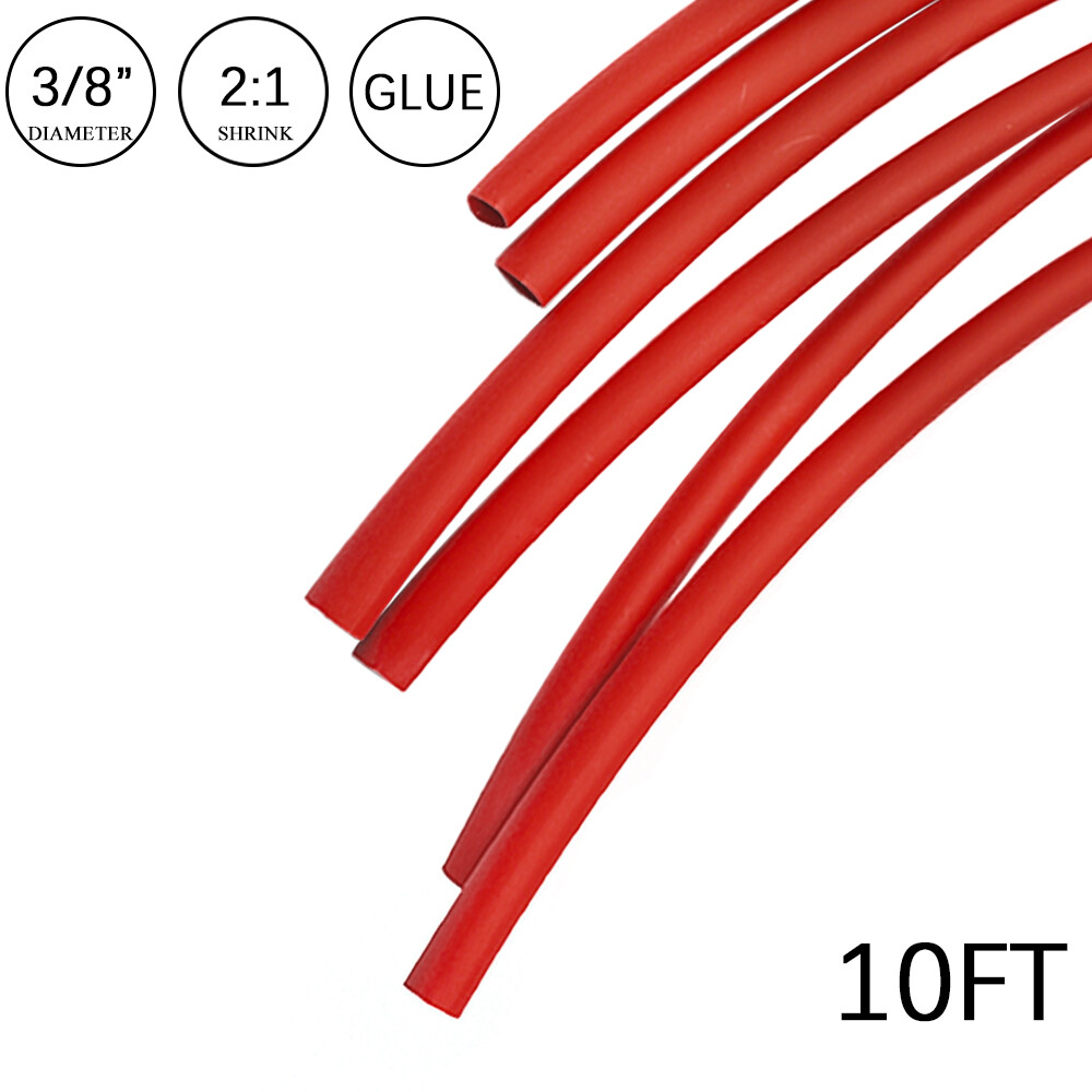 2:1 Heat Shrink Tubing 3/8″ 10FT Red Glue Waterproof Dual Wall Wires Wrap