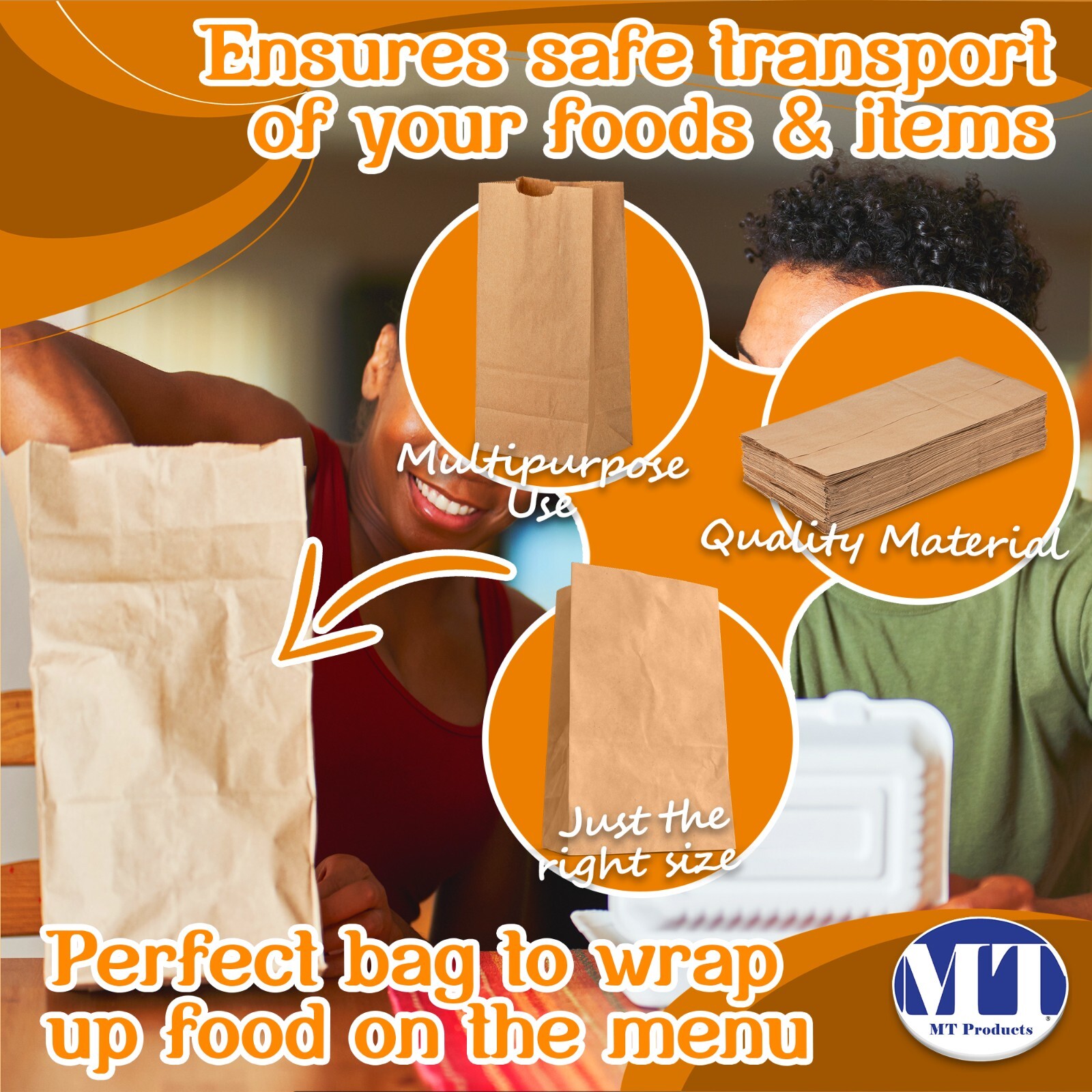 MT Products Brown Paper Bags – 8 lb Disposable Paper Lunch Bags – Pack of 100