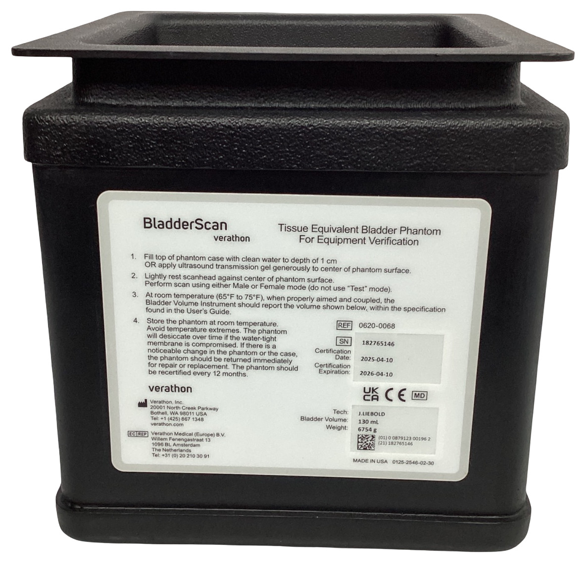 VERATHON BLADDERSCAN TISSUE EQUIVALENT BLADDER PHANTOM
