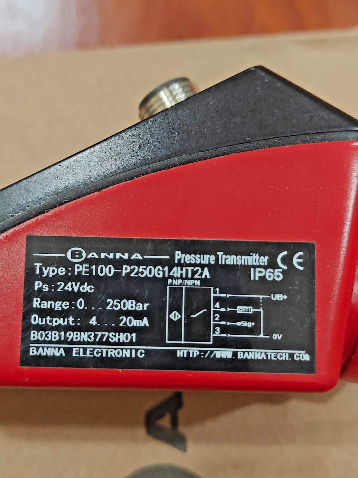 BANNA PE100-P250G14HT2A Pressure Transmitter 0–250 Bar, 24VDC, 4–20mA