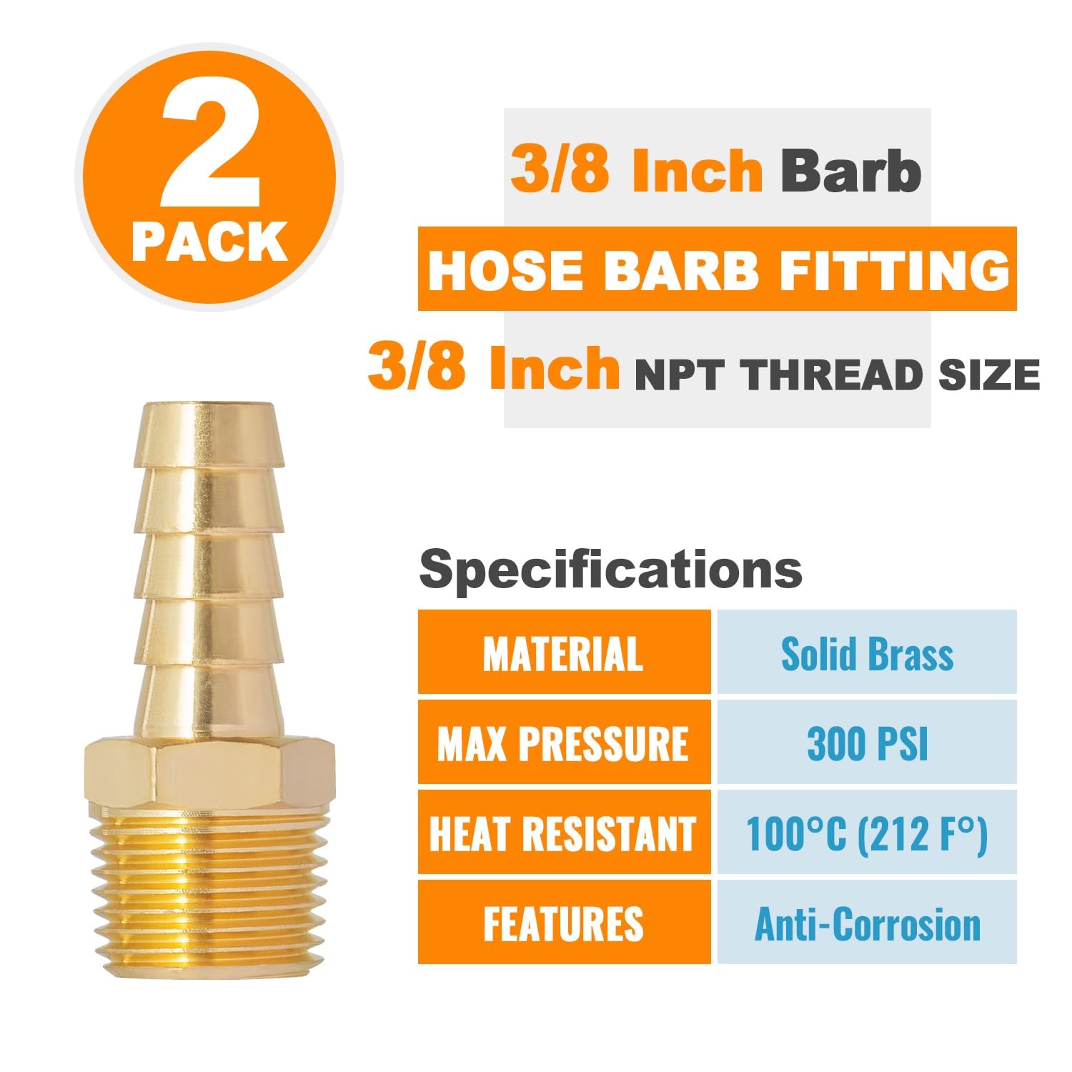 SUNGATOR 3/8» NPT Brass Hose Barb Fittings, 3/8» NPT Male Thread to 3/8 Inc…