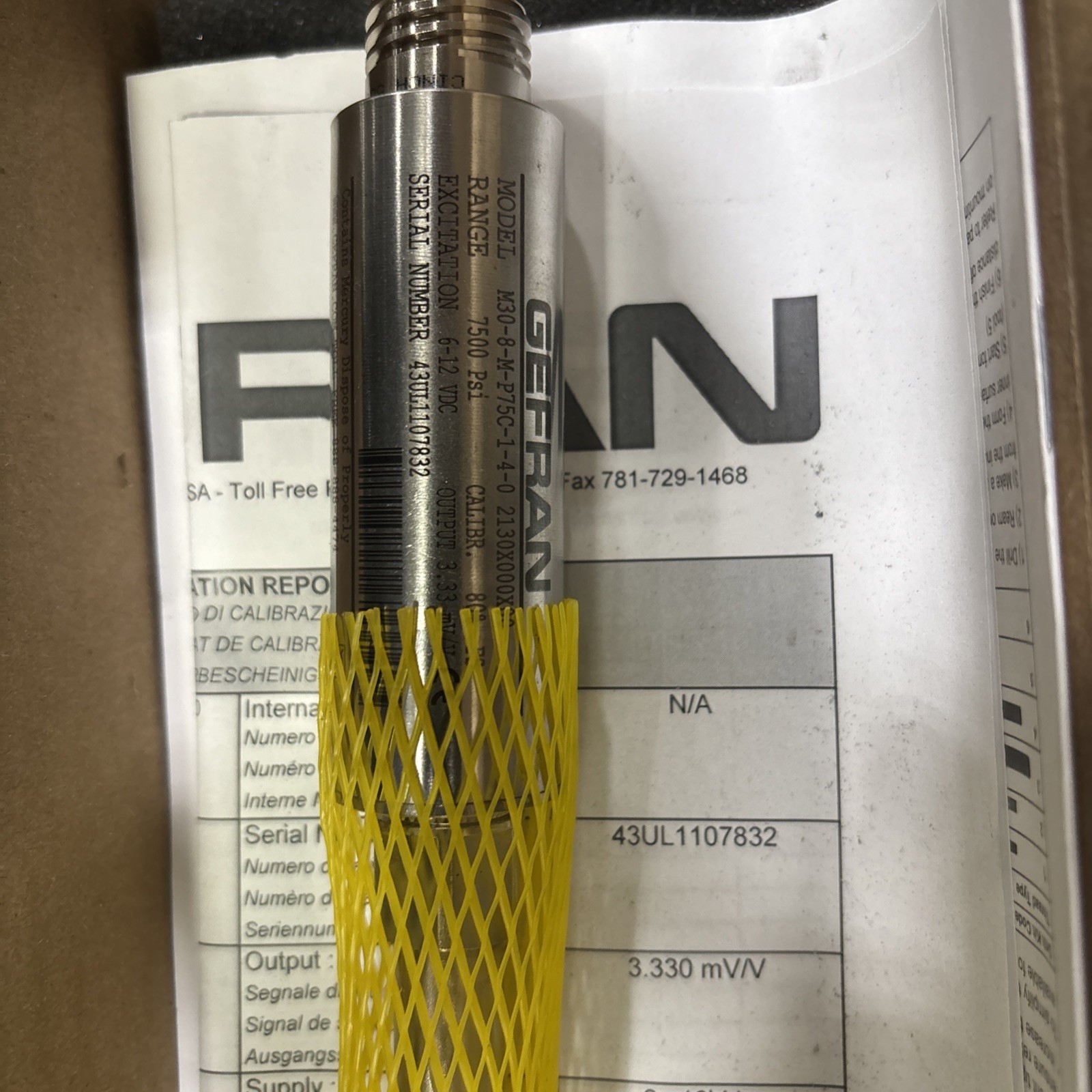 GEFRAN PRESSURE TRANSDUCER M30-8-M-p75c-1-4-0