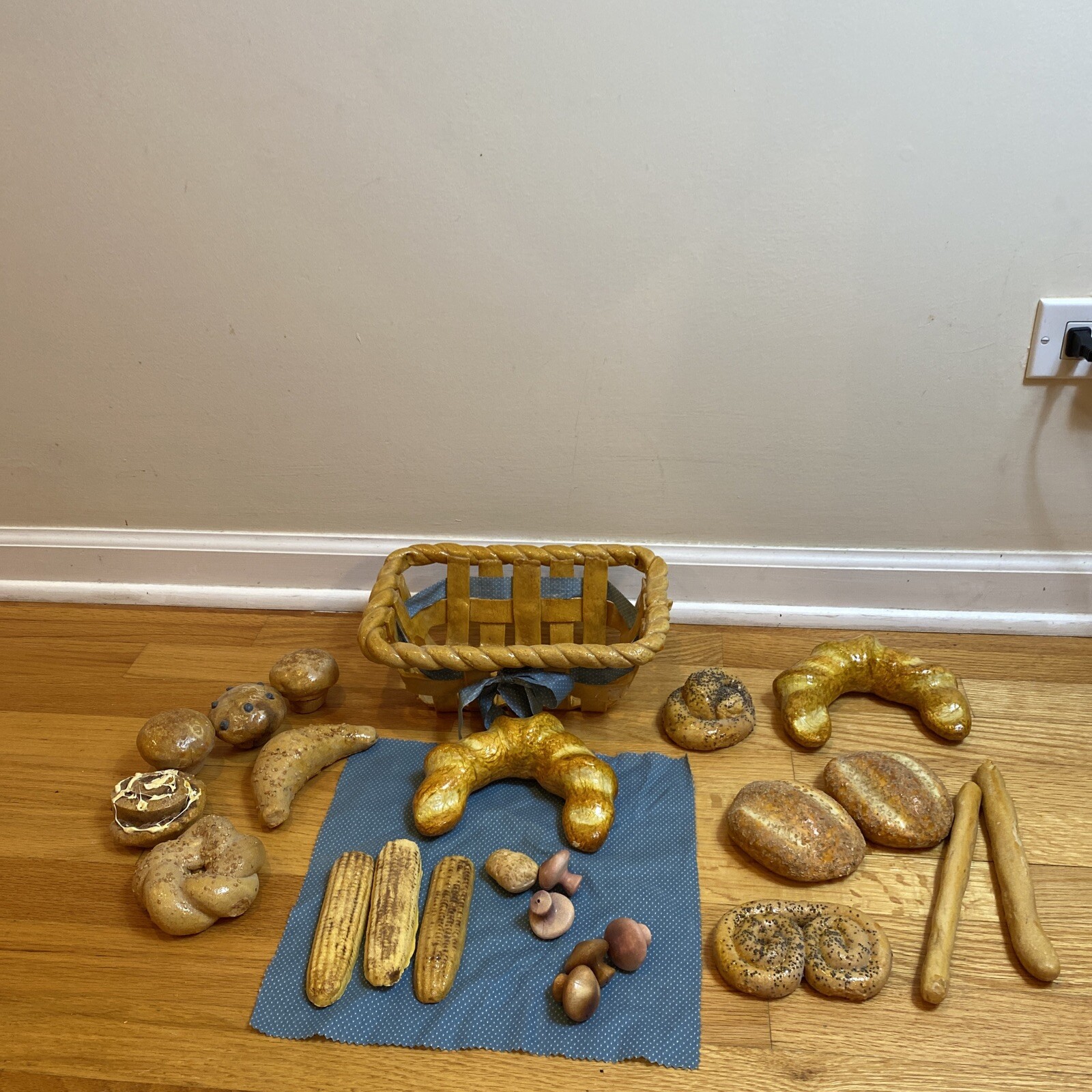 Realistic Fake Display Bread In a Basket Crafters Artist Made Mixed Materials