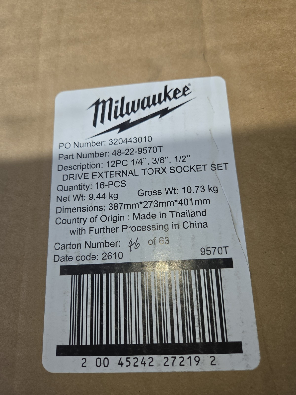 Milwaukee 48-22-9570 E-Torx 1/4″ 3/8″ & 1/2″ Drive External Sockets 12 PC Set