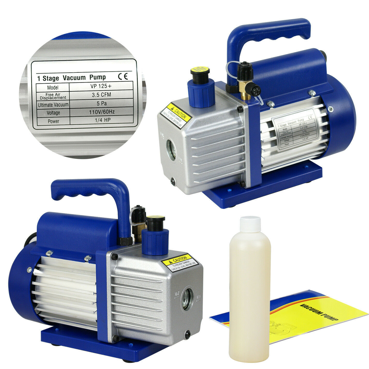 1 Stage 3.5CFM Rotary Vane Vacuum Pump 1/4HP HVAC Air Refrigerant Aluminum Shell