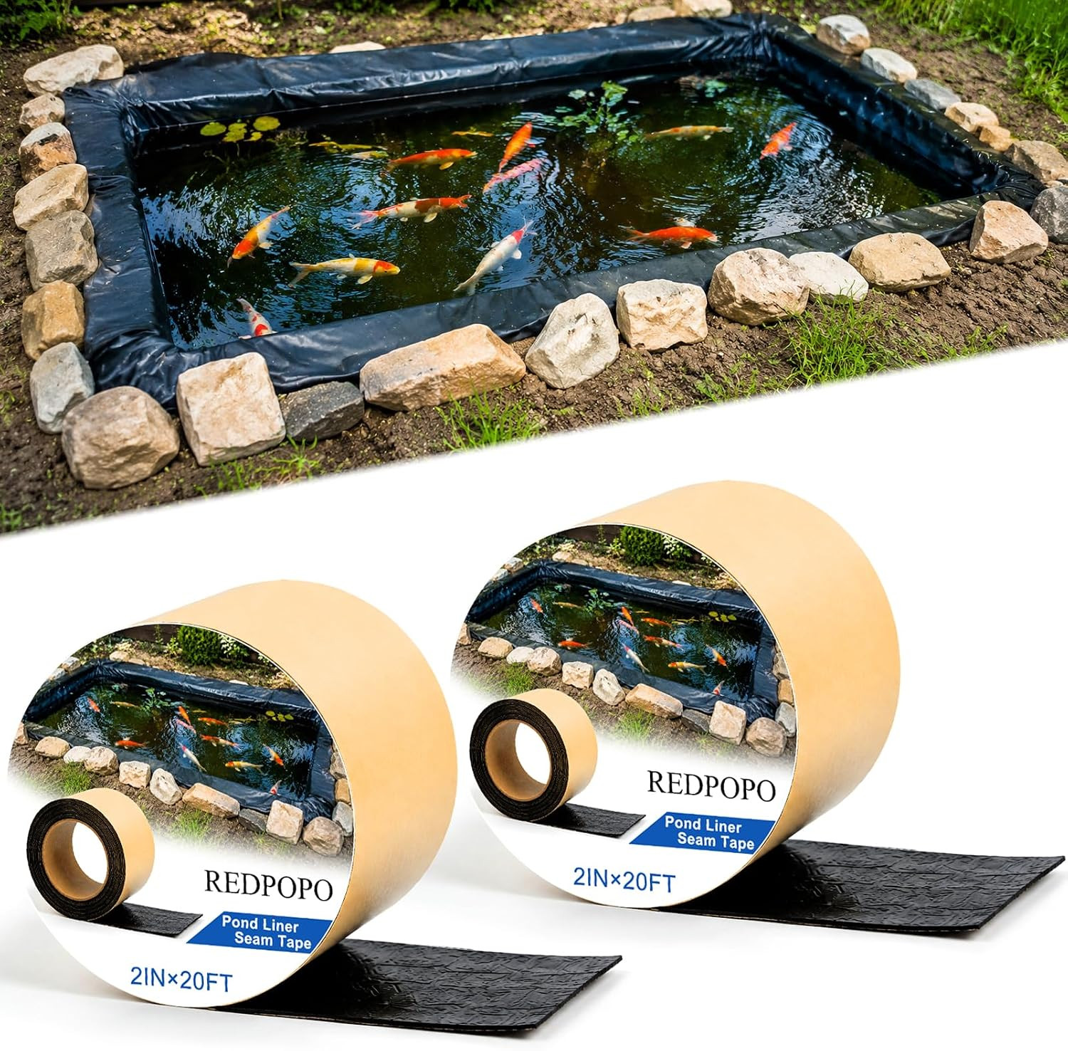 2Pack Pond Liner Seam Tape, Total 2 in X 40FT Double Sided Butyl Rubber for EPDM