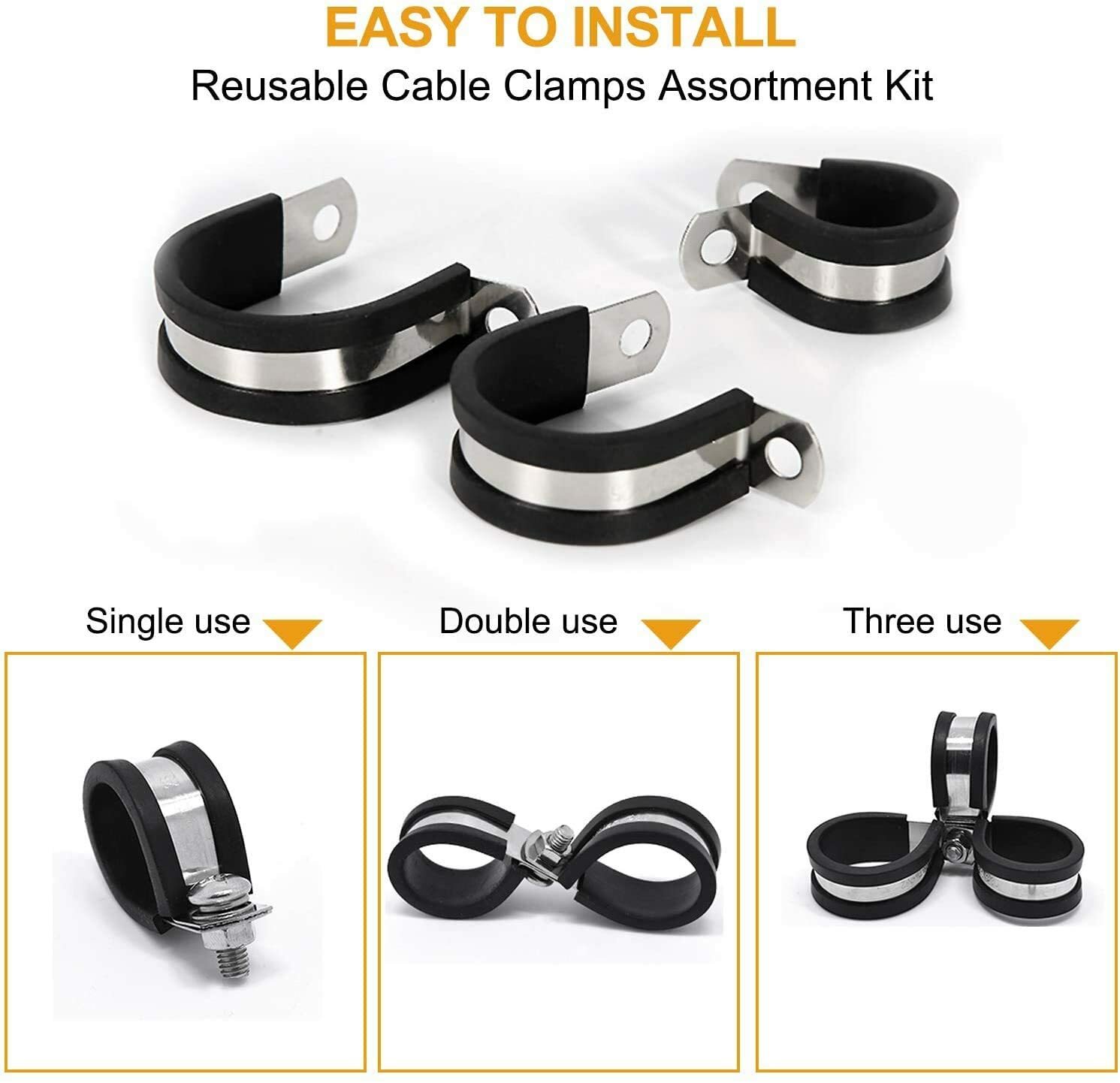 10pcs 1″ Inch Cable Clamp Rubber Cushioned Insulated Clamp 304 Stainless Steel