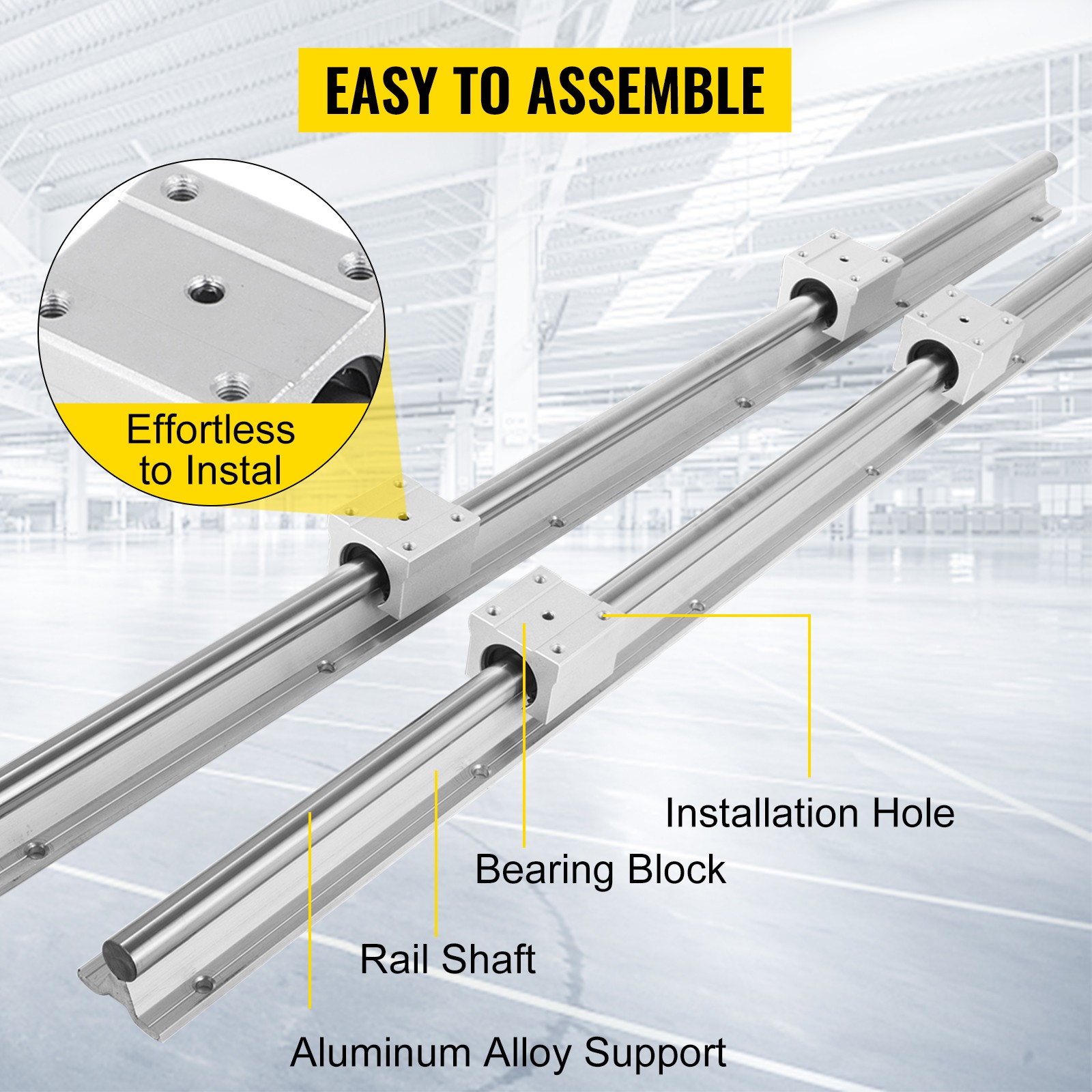 2X SBR20 650-2200mm Linear Rail Fully Supported Shaft Rod with 4X SBR20UU Block